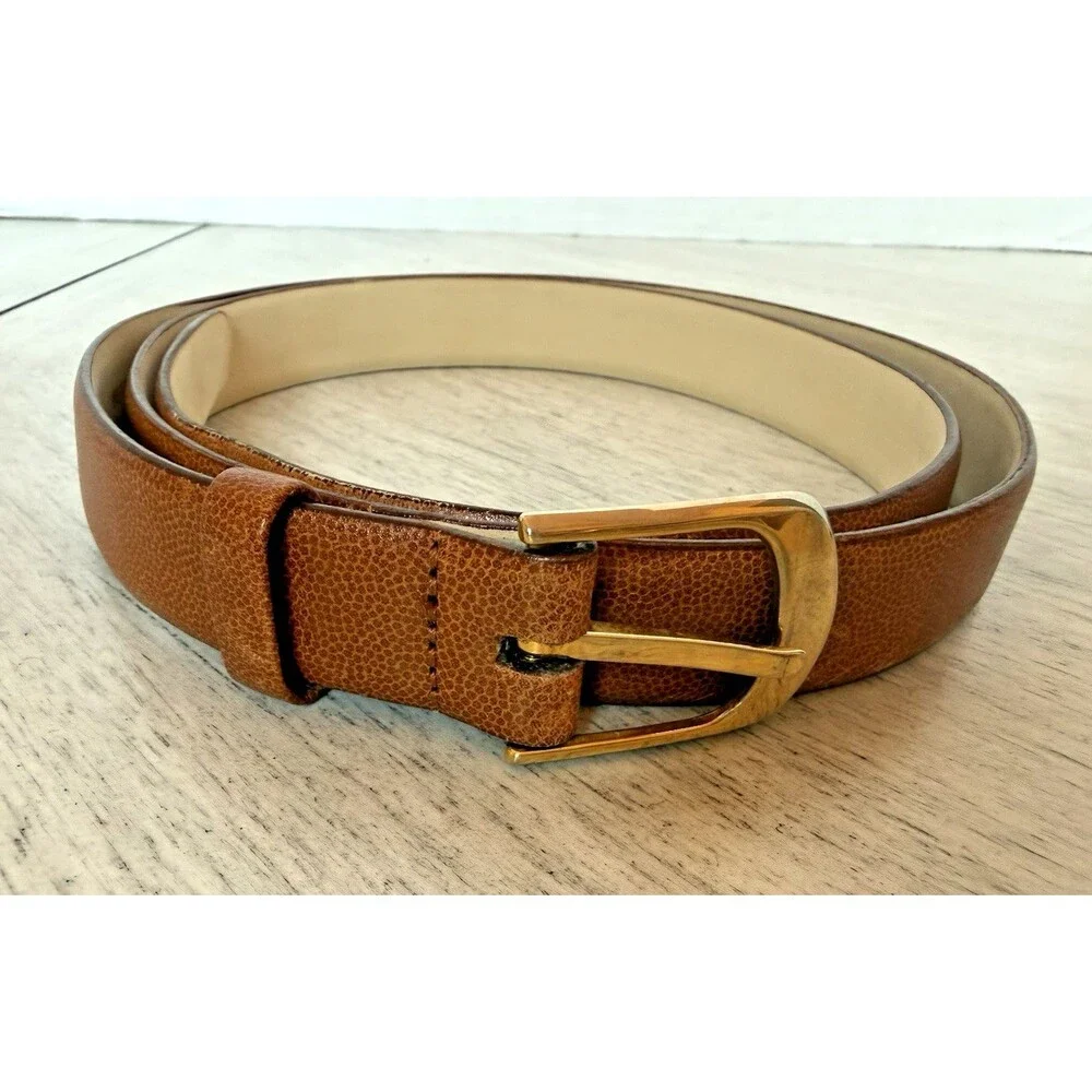 YSL Yves Saint Laurent Vintage Scotch Grain Leather Belt 40/100 Gold Buckle